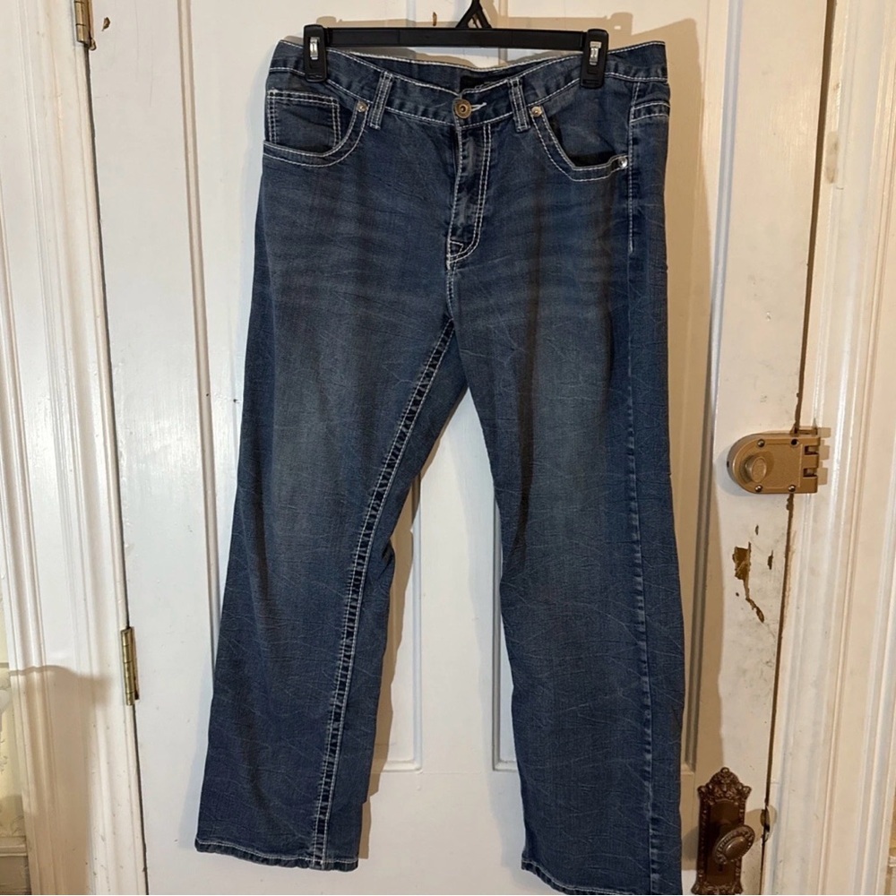 True Luck Mens Blue Jeans 34x32 Cowboy Embroidered Bootcut Western Rodeo